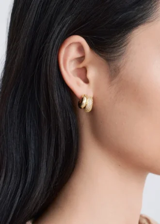Boucles d&rsquo;oreilles créoles en strass en deux parties