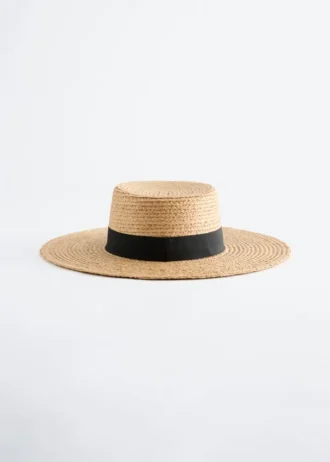 Chapeau de paille en raphia bordé de gros-grain