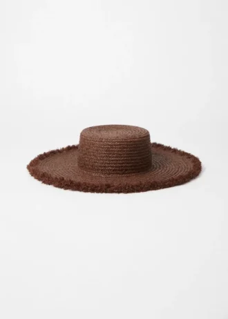 Chapeau en paille de raphia effilochée