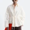 Chemise en popeline de coton à cordon de serrage