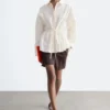 Chemise en popeline de coton à cordon de serrage