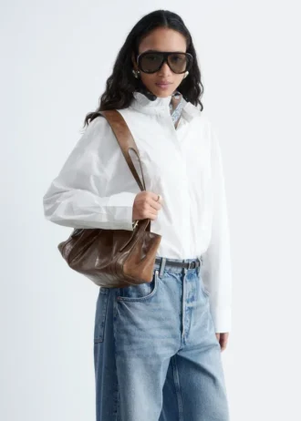 Chemise longue à col montant en coton