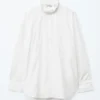 Chemise longue à col montant en coton