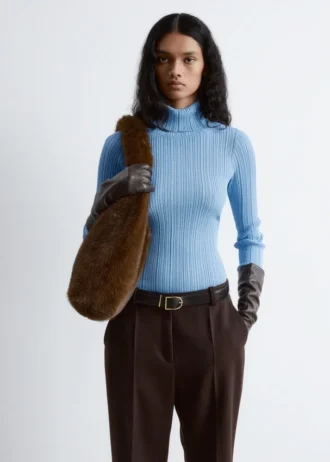 Col roulé en maille côtelée lurex