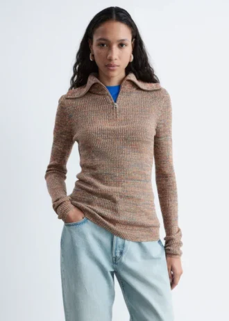 Haut à demi-zip en maille mélangée