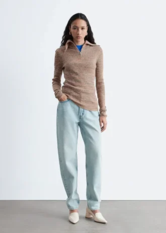Haut à demi-zip en maille mélangée