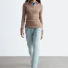 Haut à demi-zip en maille mélangée