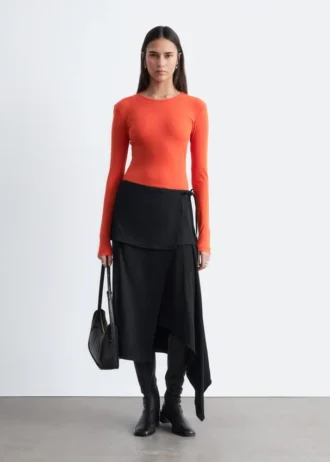 Jupe midi portefeuille asymétrique