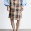 Jupe portefeuille en tartan longueur genou
