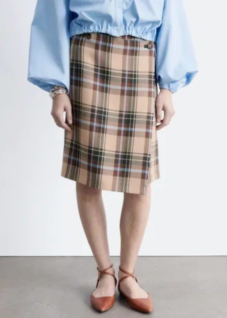 Jupe portefeuille en tartan longueur genou