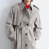 Manteau en coton et laine avec ceinture à nouer