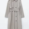 Manteau en coton et laine avec ceinture à nouer