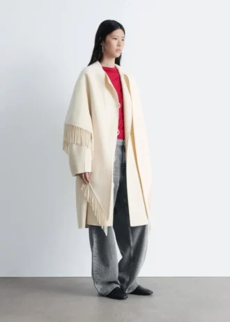 Manteau en laine à franges