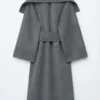 Manteau long en laine à col châle