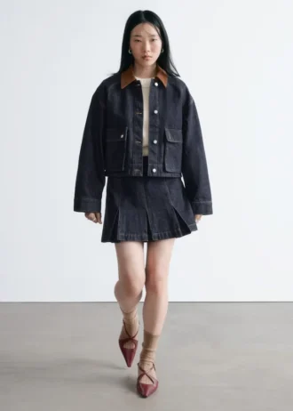 Mini-jupe en denim plissé