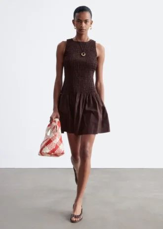 Mini-robe en popeline de coton smockée