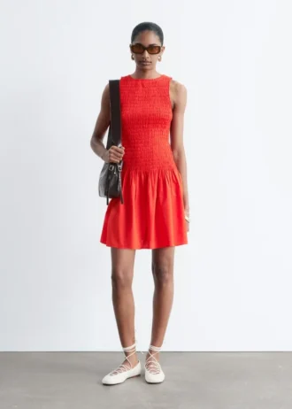 Mini-robe en popeline de coton smockée