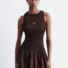 Mini-robe en popeline de coton smockée