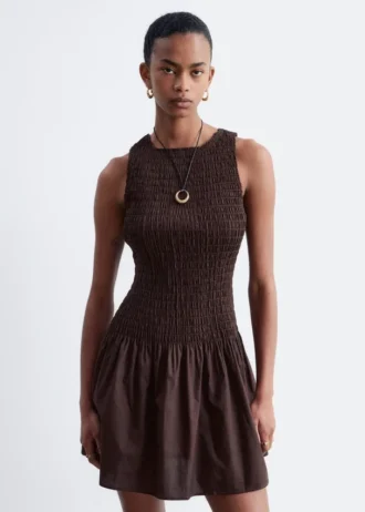 Mini-robe en popeline de coton smockée