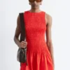 Mini-robe en popeline de coton smockée
