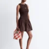 Mini-robe en popeline de coton smockée