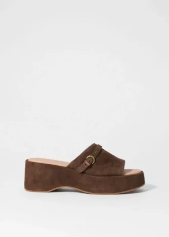 Mules à plateforme en daim