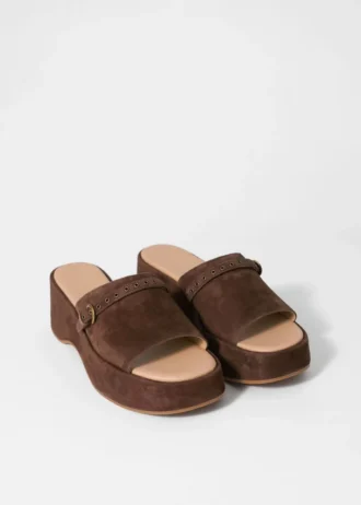 Mules à plateforme en daim