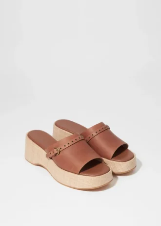 Mules à plateforme en daim