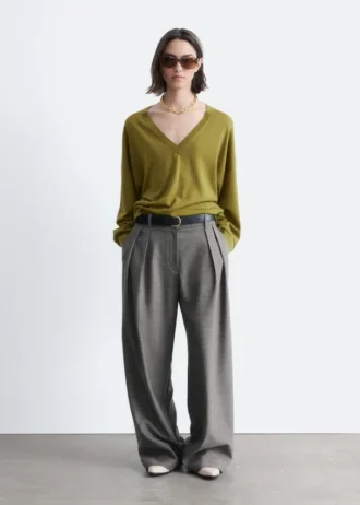 Pantalon ajusté en laine mélangée