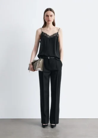 Pantalon ajusté en laine mélangée