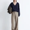 Pantalon en laine à plis marqués