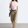 Pantalon en sergé de coton à jambes larges