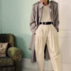 Manteau en coton et laine avec ceinture à nouer