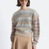 Pull en maille à empiècements rayés