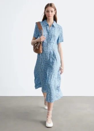 Robe chemise plissée à la taille