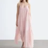 Robe longue à bretelles brodées