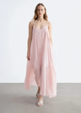 Robe longue à bretelles brodées