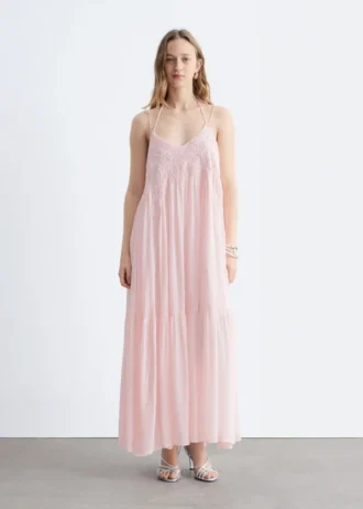 Robe longue à bretelles brodées
