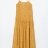 Robe longue à corsage plissé