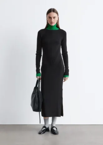 Robe longue en maille côtelée