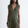 Robe longue en soie à col en V
