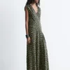 Robe longue en soie à col en V