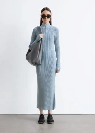Robe longue à fermeture éclair et à côtes