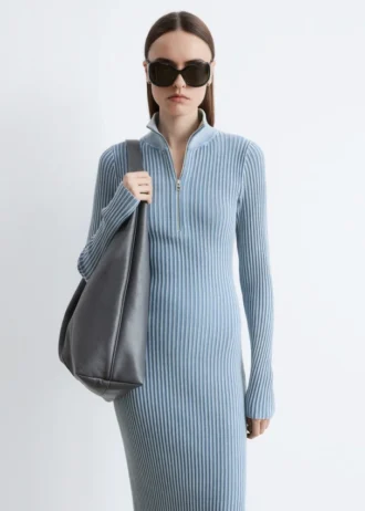 Robe longue à fermeture éclair et à côtes