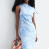 Robe midi asymétrique à motif cachemire