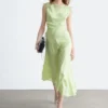 Robe midi drapée asymétrique