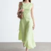 Robe midi drapée asymétrique