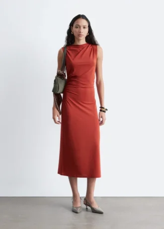 Robe midi drapée sans manches