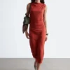 Robe midi drapée sans manches