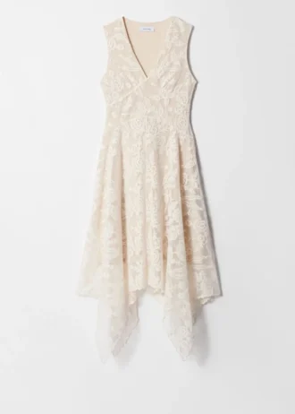 Robe midi en dentelle à col en V